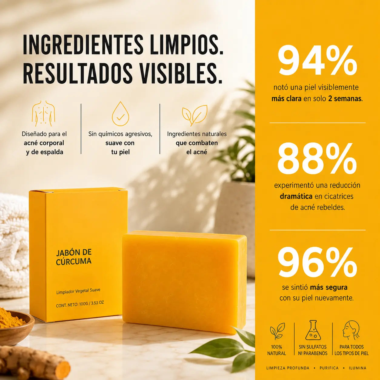 Glow Bar Cúrcuma — Aclara Manchas, Acné y Tono Disparejo